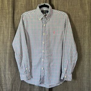 Ralph Lauren classic fit plaid button down shirt men’s size medium blue pink